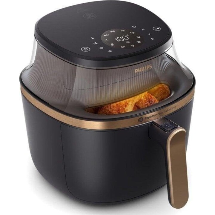 Philips NA342/00 Fritadeira de ar quente RapidAir Plus 7,2 L com 16 funções e controlo tátil, preto/dourado
