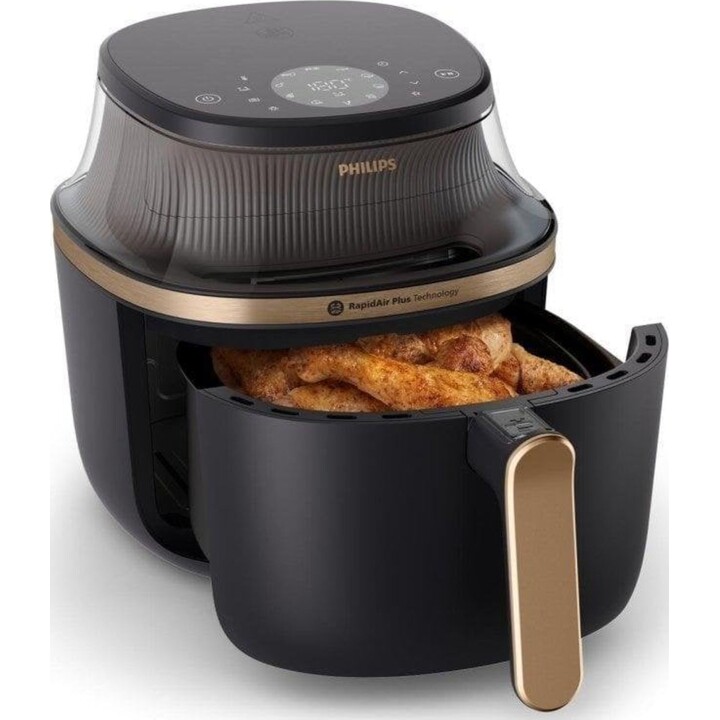 Philips NA342/00 Fritadeira de ar quente RapidAir Plus 7,2 L com 16 funções e controlo tátil, preto/dourado