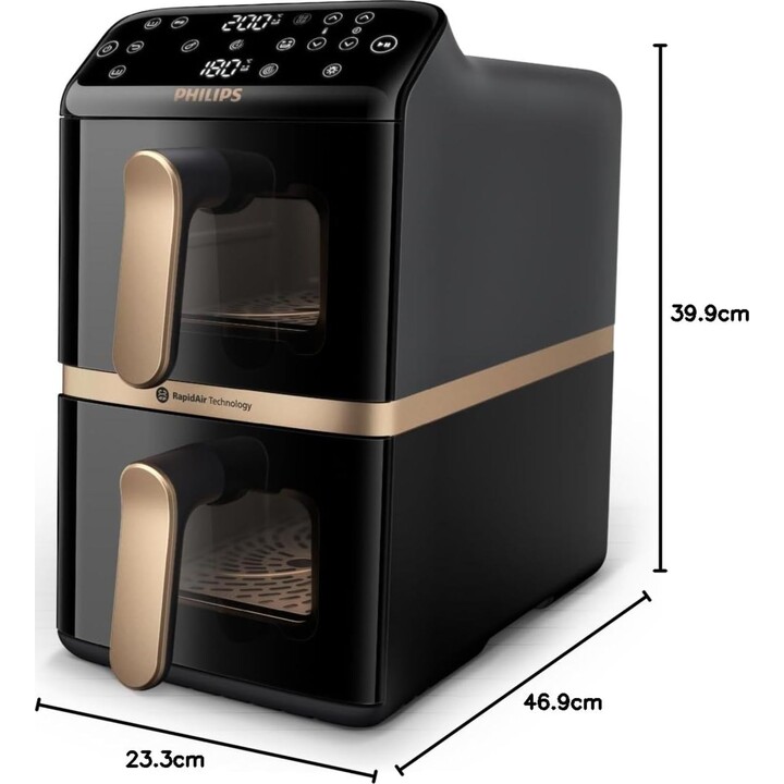 Philips 4000 Series Air Fryer with Double Stackable Basket: 10L Capacity, 2 x 5L Baskets