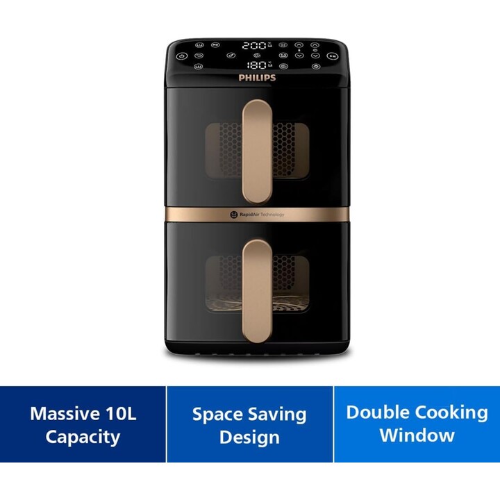 Friteuse à air Philips 4000 Series avec double panier empilable : Capacité de 10 litres, 2 paniers de 5 litres