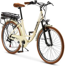 Nilox Ebike J5 Pro, vélo électrique, moteur arrière, beige
