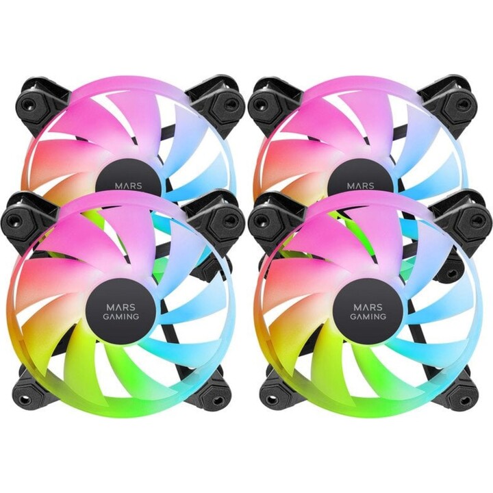 Mars Gaming MF-4A Kit 4x Ventole 120mm ARGB Rainbow Doppio connettore 5V 3pin Nero