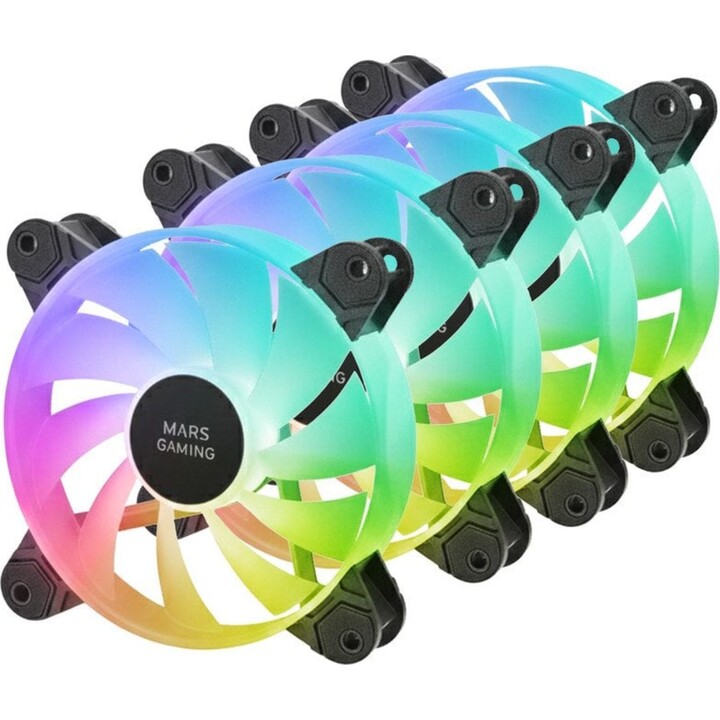 Mars Gaming MF-4A Kit 4x Ventilateurs 120mm ARGB Rainbow Double Connecteur 5V 3pin Noir