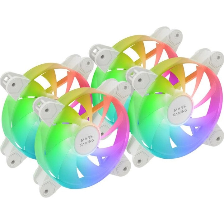 Mars Gaming MF-4A Kit 4x Ventilateurs 120mm ARGB Rainbow Double Connecteur 5V 3pin Blanc