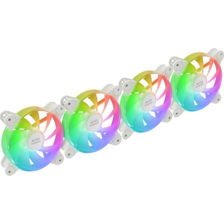 Mars Gaming MF-4A Kit 4x Ventilateurs 120mm ARGB Rainbow Double Connecteur 5V 3pin Blanc