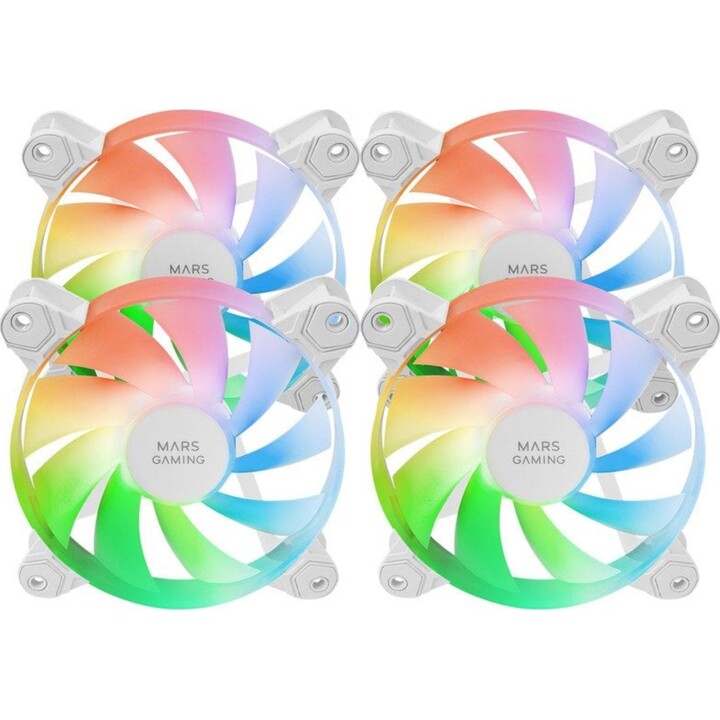 Mars Gaming MF-4A Kit 4x Lüfter 120mm ARGB Regenbogen Doppelanschluss 5V 3pin Weiß