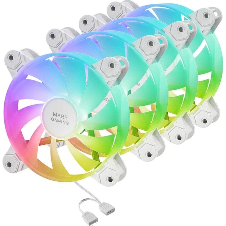 Mars Gaming MF-4A Kit 4x Ventiladores 120mm ARGB Rainbow Doble Conector 5V 3pin Blanco