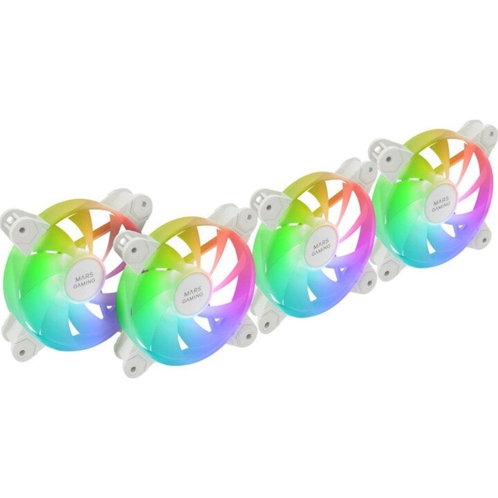 Mars Gaming MF-4A Kit 4x Ventilateurs 120mm ARGB Rainbow Double Connecteur 5V 3pin Blanc