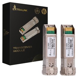 Modulo Extralink 10G SFP+ confezione da 2, 10 Gbps, LC/UPC, 1310 nm, 10 km, modalità semplice, DOM