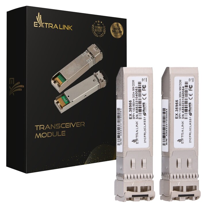 Módulo Sfp+ Extralink Sfp+ 10G 2-pack, 10gbps, Lc/upc, 850nm, 300m, Multimodo, Dom, Dedicado a Hp/aruba