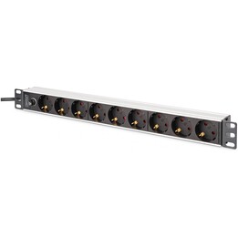 Socket Strip - 9 Way Outlet - Aluminum profile and back-up fuse - 2m - Supply Cable - IEC C14 Plug