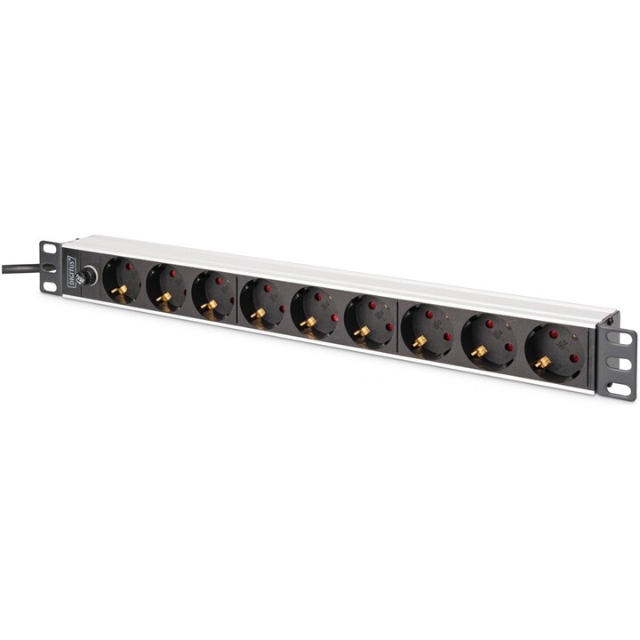 Regleta de enchufes - Toma de 9 vías - Perfil de aluminio y fusible de reserva - 2 m - Cable de alimentación - Clavija IEC C14