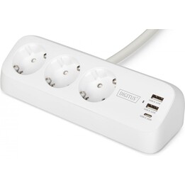 Prise de bureau à 3 voies - Incl. 2x USB-A + 1x USB-C - 3680W + 12W + 30W - 1.5m - Blanc