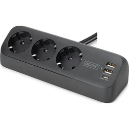 Striscia di prese per ufficio a 3 vie - 2x USB-A + 1x USB-C - 3680W + 12W + 30W - 1,5 m - Nero