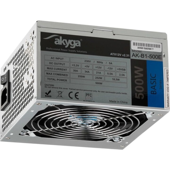 Akyga 500W ATX-Netzteil AK-B1-500E Passive nicht modulare Verkabelung