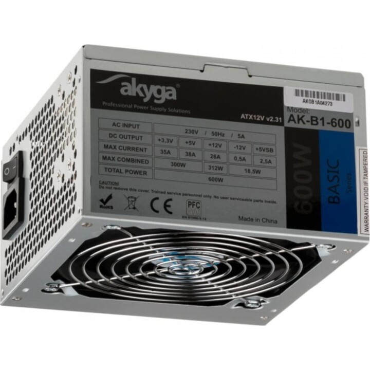 Fuente de Alimentacion Akyga 600W Certificacion 70 Plus Modelo AK-B1-600 Extras ATX no modular