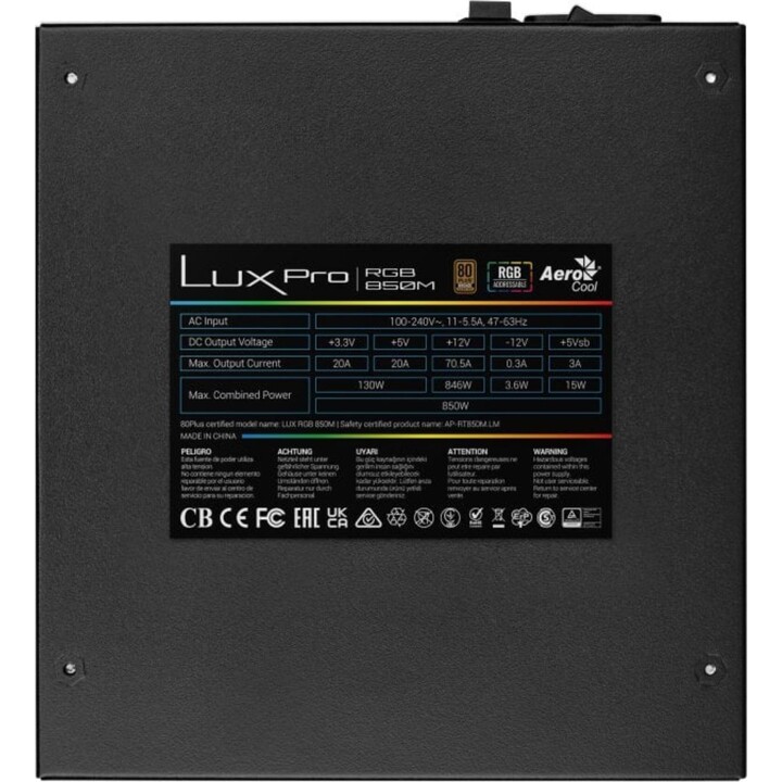 Alimentatore semi-modulare RGB da 850 W, 80 Plus Bronze, 88% di efficienza, ATX 3.0, PCIe 5.0