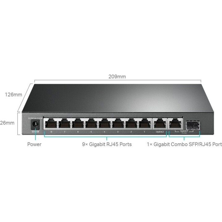 TP-Link TL-SG1210MPE 10-Port Gigabit Easy Smart Switch 8x PoE+ 1x SFP 123W Budget L2 Managed
