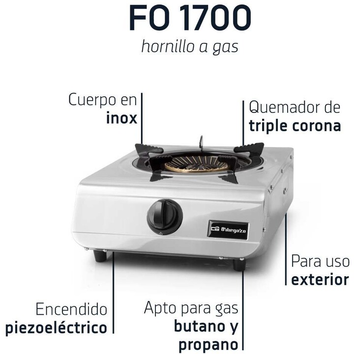 Orbegozo, FO 1700, 1-Burner gas stove (Home), Silver