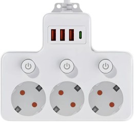 Power strip with 1 USB-C, 3 USB-A, 4 AC sockets with individual switches