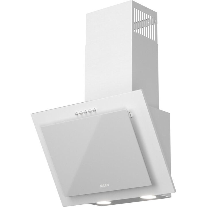 Maan, Vertical Pg 50, Cappa da cucina dal design verticale con vetro temperato e potente aspirazione, bianco