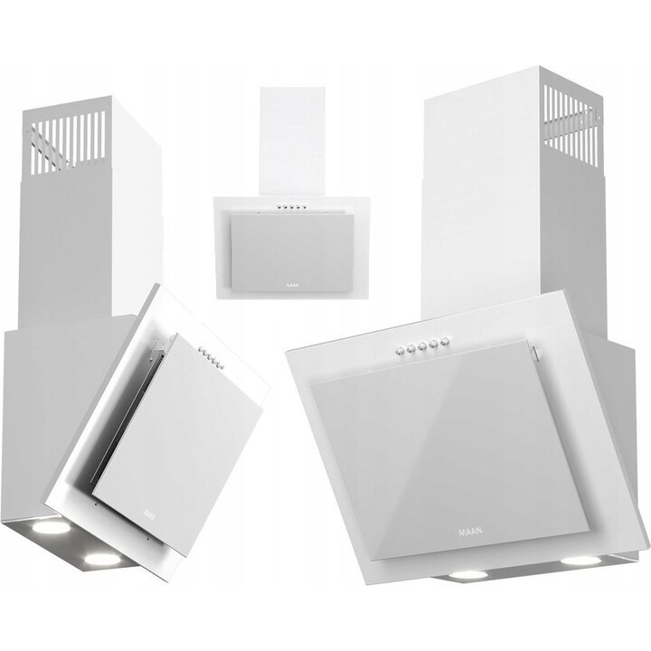 Maan, Vertical Pg 50, Cappa da cucina dal design verticale con vetro temperato e potente aspirazione, bianco