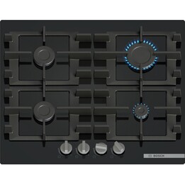 Bosch PNH6B6K40, plaque de cuisson à gaz intégrée de 60 cm avec 4 brûleurs et supports en fer émaillé, Noir