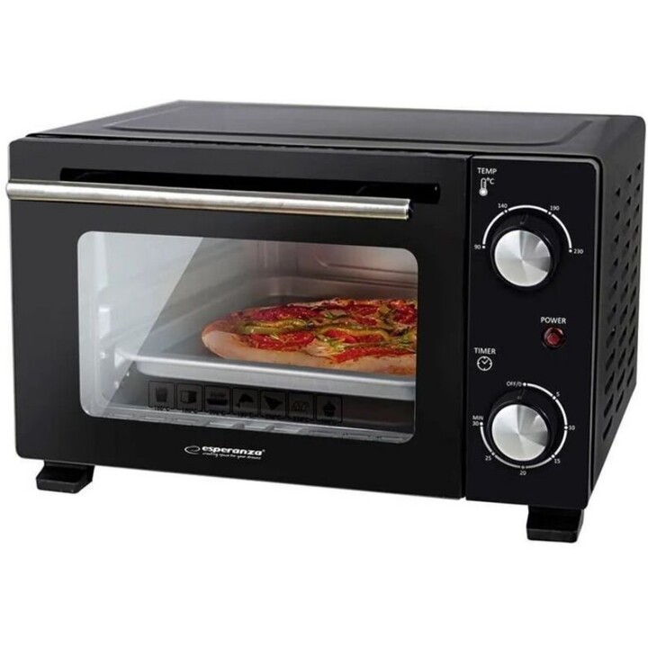 Esperanza EKO007N, mini-forno elettrico da 10L 800W con timer e griglia di cottura inclusa, nero