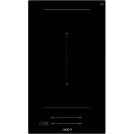 Akpo PIA 30 6800, piano cottura a induzione da 30 cm con 2 zone di cottura rapida e comandi a sfioramento, nero