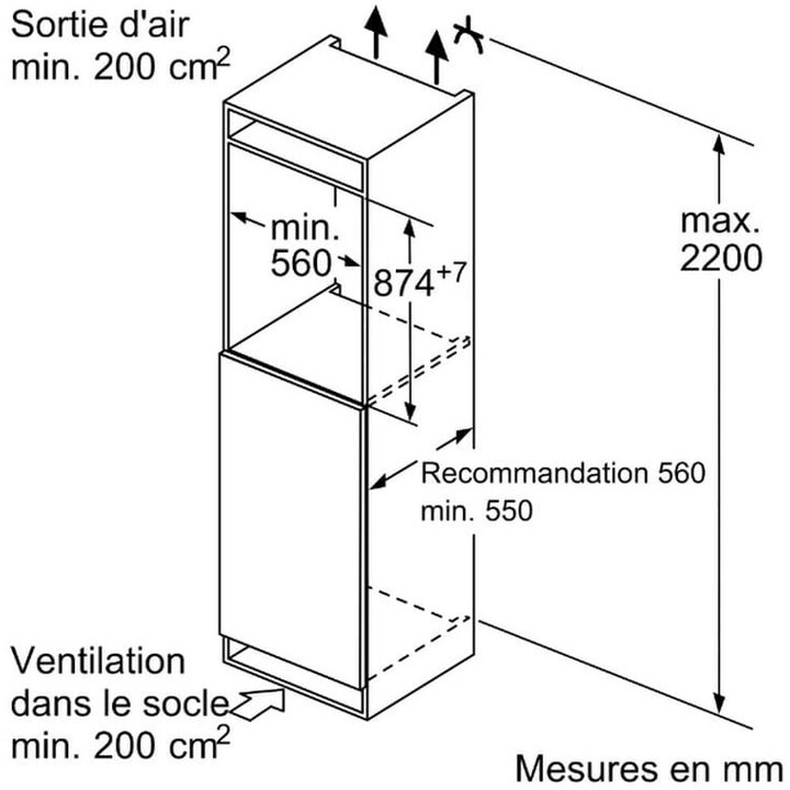 Bosch 2 Series KIL22NSE0, 119L réfrigérateur intégré avec compartiment congélateur et tiroirs MultiBox, blanc