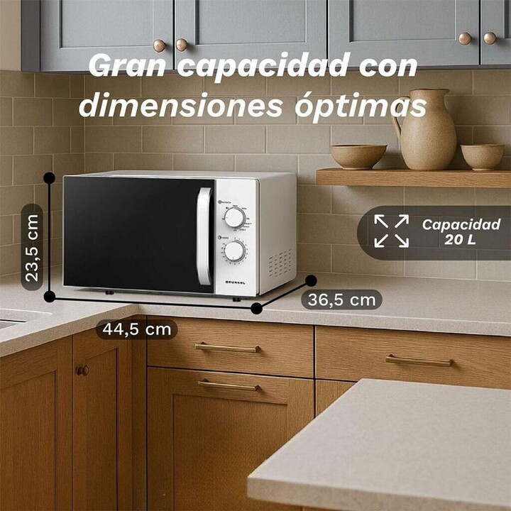 Grunkel MWG-20GRILL, Microondas de 20L y 700W con grill integrado de 1000W y función de descongelación, Blanco