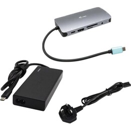 Estação de ancoragem i-tec Metal Nano USB-C com HDMI/VGA LAN + carregador universal de 77 W (prateado)