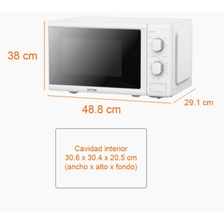 HTW MIC700CD6, Microondas compacto de 20L y 700W con diseño funcional y fácil mantenimiento diario, Blanco