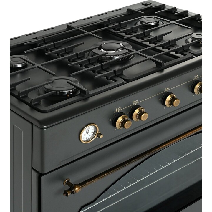 Ravanson Retro KWGE-90AR, cuisinière mixte de 90 cm avec 5 brûleurs à gaz et four électrique de grande capacité, Noir