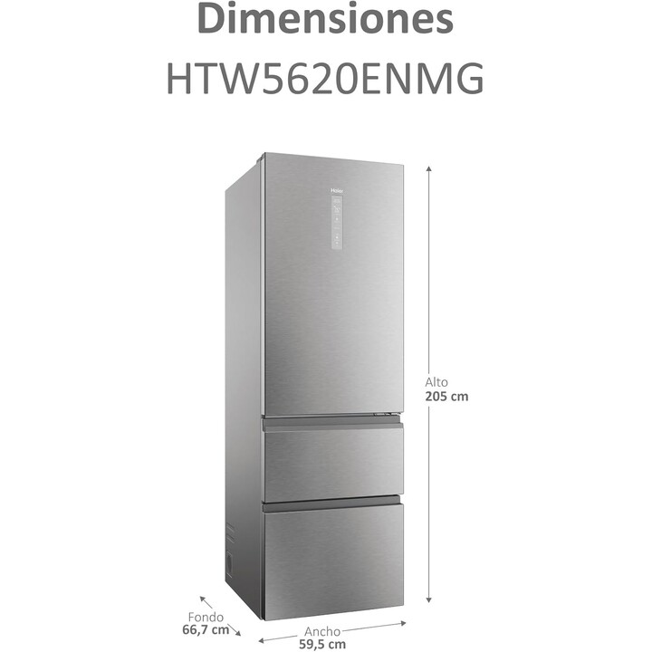 Haier 3D 60 Series 5 HTW5620DNMG, frigorifero 414L classe D con NoFrost e cassetti MyZone, argento