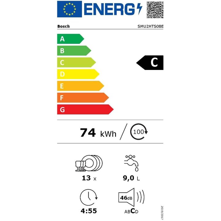 Bosch SMU2HVS06E, Lavastoviglie da incasso con motore EcoSilence e Home Connect per il controllo a distanza, acciaio inox