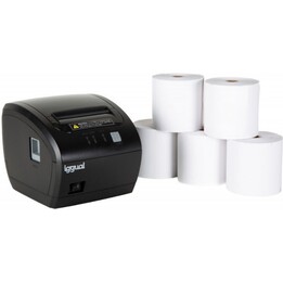 iggual IGG318232 TP7001 Impressora Térmica de Bilhetes USB+LAN Preto + iggual IGG317655 Embalagem 5 Rolos de Papel Térmico 80x80