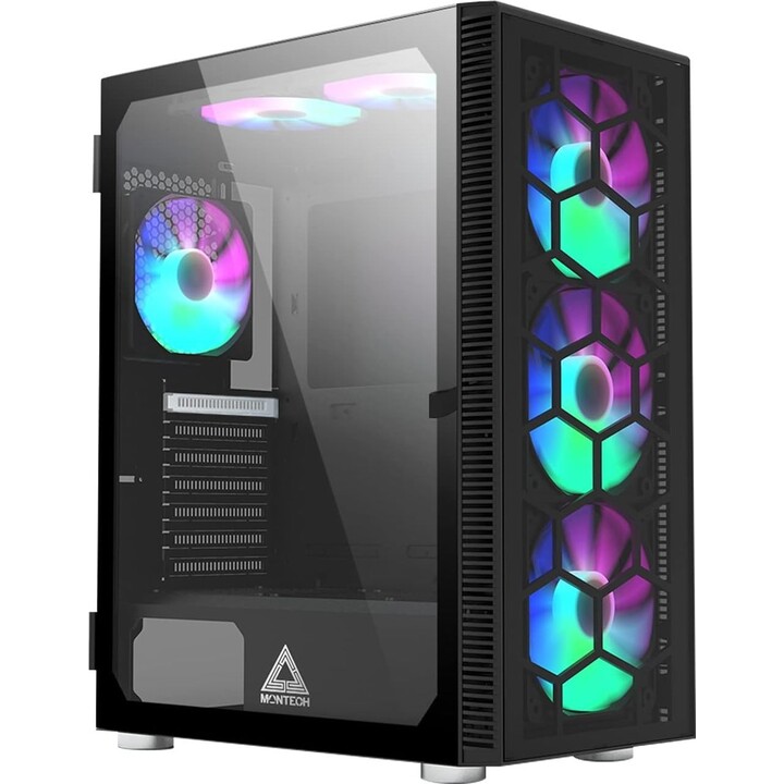 Montech X3 Glass Negra Caja Mid-Tower 6 Ventiladores RGB Fijos Alto Flujo de Aire