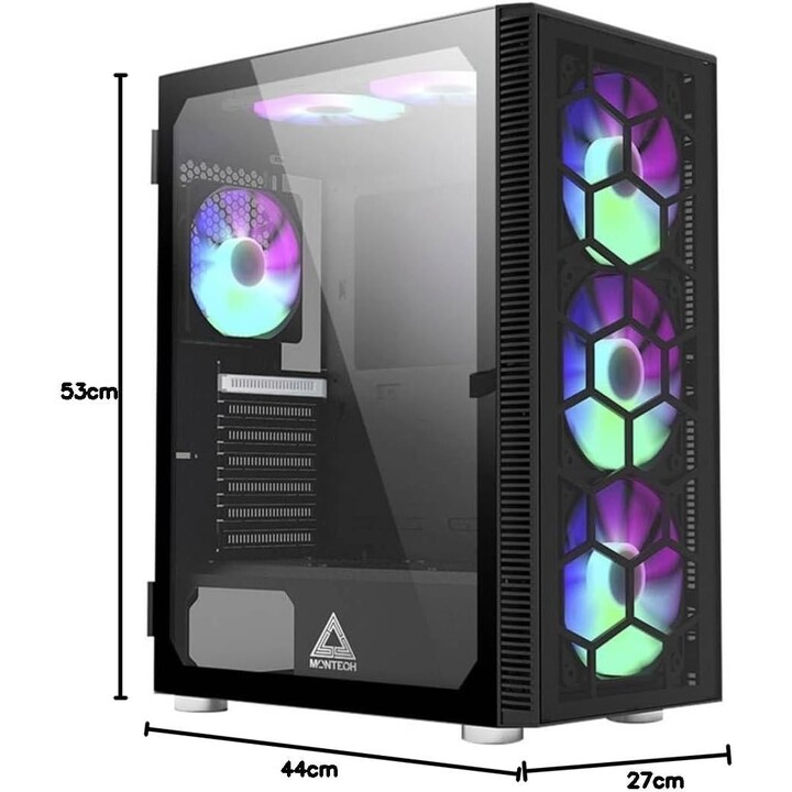 Montech X3 Glass Negra Caja Mid-Tower 6 Ventiladores RGB Fijos Alto Flujo de Aire