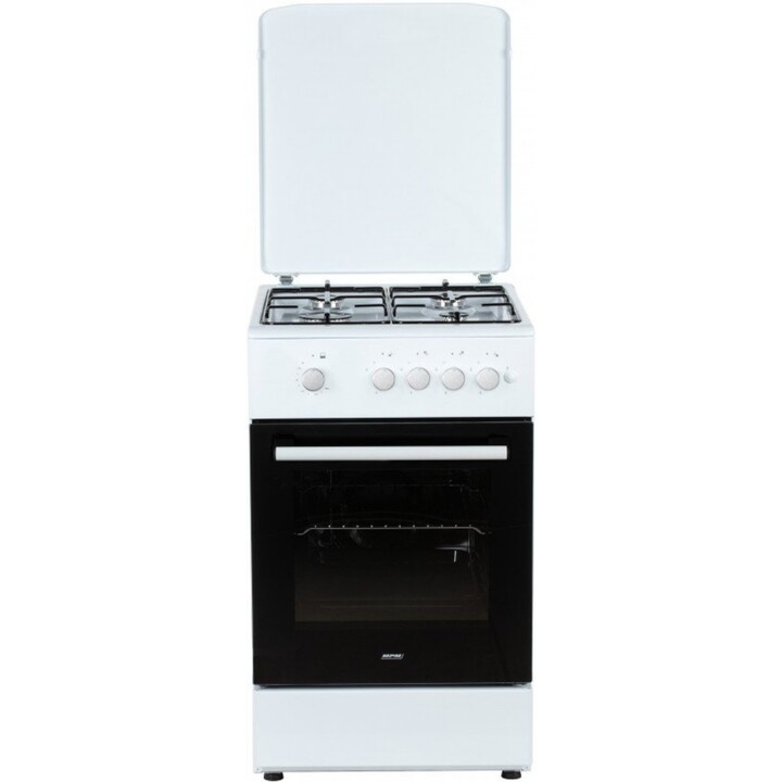 MPM-54-KGF-21, Cocina de gas de alto rendimiento con 4 quemadores y sistema de horno integrado de gran capacidad, Blanca