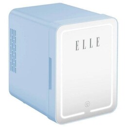 ELLE, mini frigorifero da 4L con specchio per il trucco a LED, design ultracompatto per la cura professionale dei cosmetici, blu