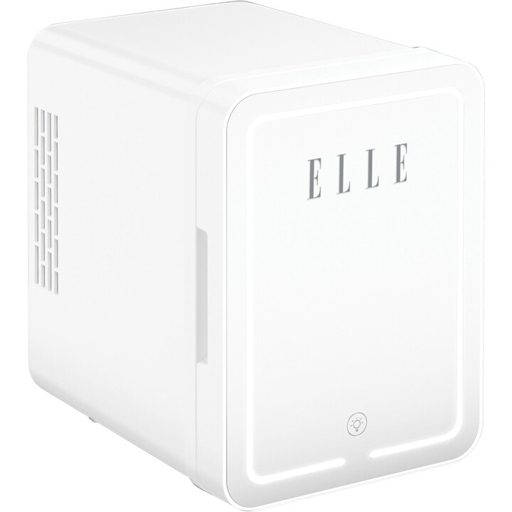 ELLE, 4L portable mini refrigerator with front LED mirror for makeup and cream preservation, White