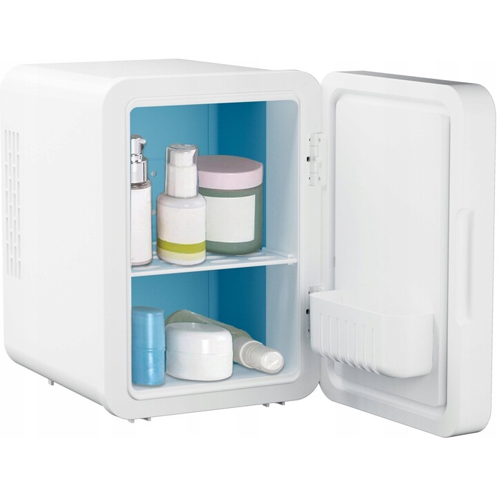 ELLE, 4L portable mini refrigerator with front LED mirror for makeup and cream preservation, White