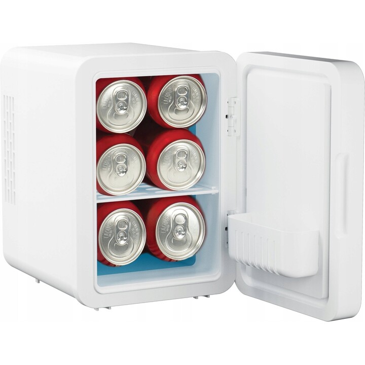 ELLE, 4L portable mini refrigerator with front LED mirror for makeup and cream preservation, White