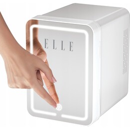 ELLE, mini frigorifero da 8L con specchio per il trucco a LED, grande capacità per prodotti di bellezza e salute, bianco