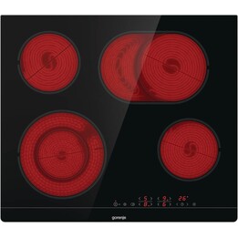 Gorenje ECT643BCSC, plaque de cuisson vitrocéramique intégrée de 60 cm avec 4 zones et système de commande tactile précis, Noir