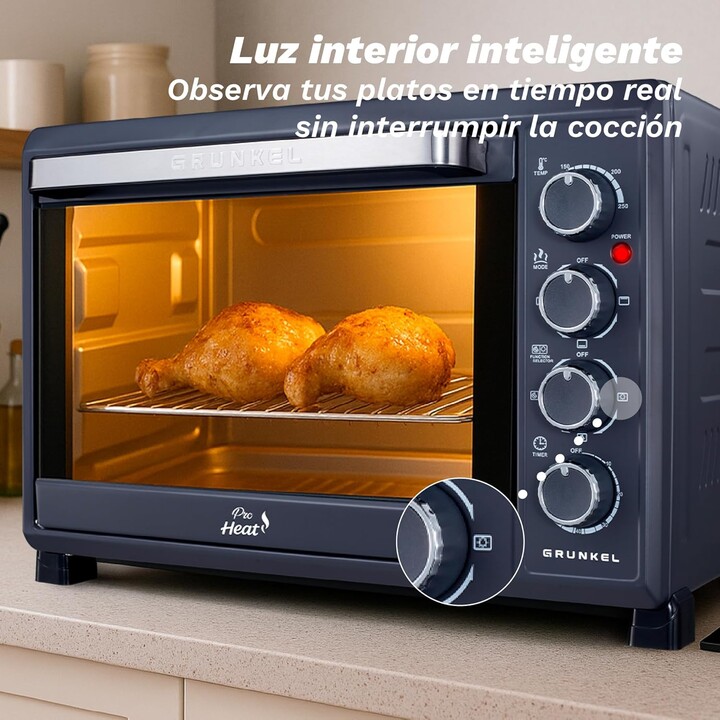 Grunkel HR-38PRO, Horno de sobremesa de 38L y 2000W con función de horneado y diseño compacto, Negro