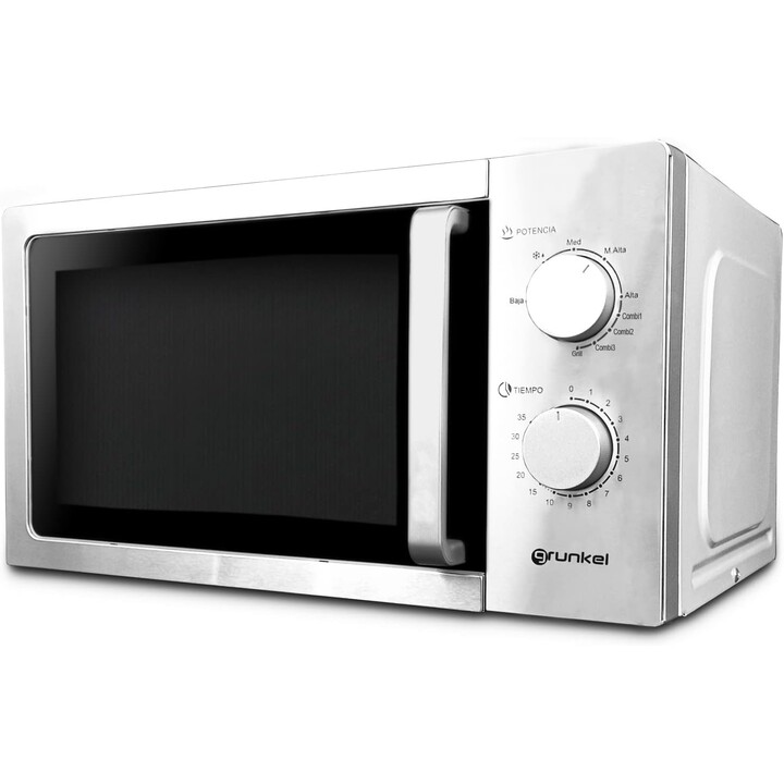 Grunkel MW-20INOX, micro-ondas 20L 700W com função grill e acabamento metálico de alta qualidade, Prata