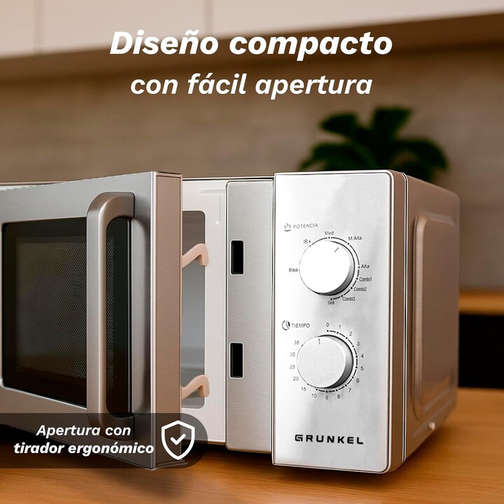 Grunkel MW-20INOX, micro-ondas 20L 700W com função grill e acabamento metálico de alta qualidade, Prata