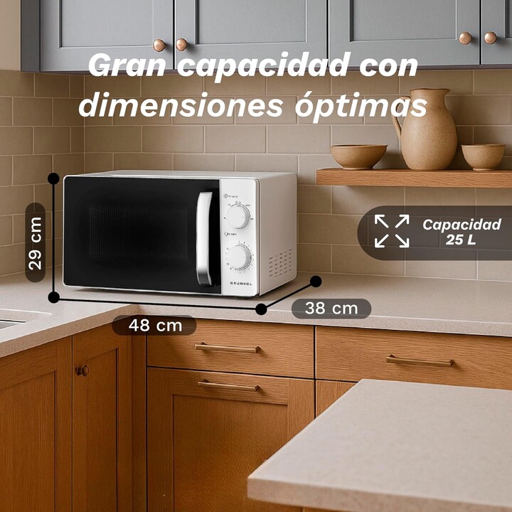 Grunkel MW-25EASY, Microondas de 25L y 850W con controles intuitivos para un uso diario sencillo, Blanco